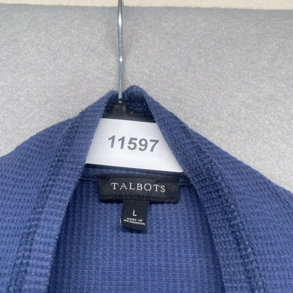 Talbots Sweater Womens Size Large Blue Waffle Open Front Thermal Comfy Hi-Low‎